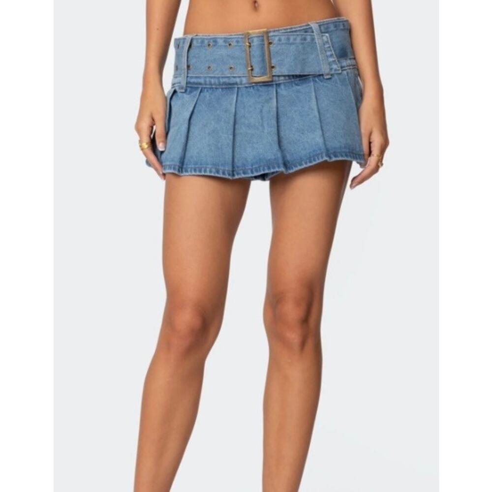 Edikted Denim Pleated Low Rise Micro Mini Skort Sz M 90s y2k EUC